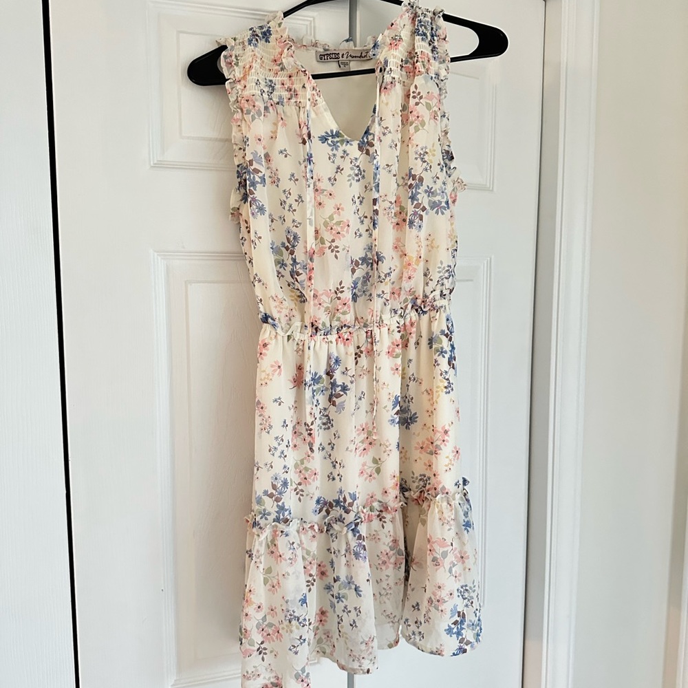 White, Pink, Blue floral dress short, size small, Bridal/Baby shower